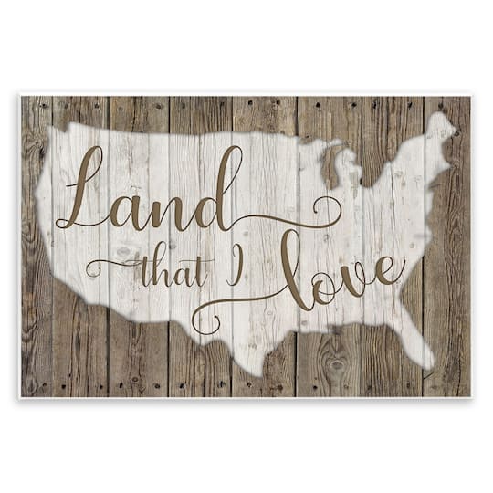 Stupell Industries Land I Love United States Map Rustic Background Wall Plaque Art